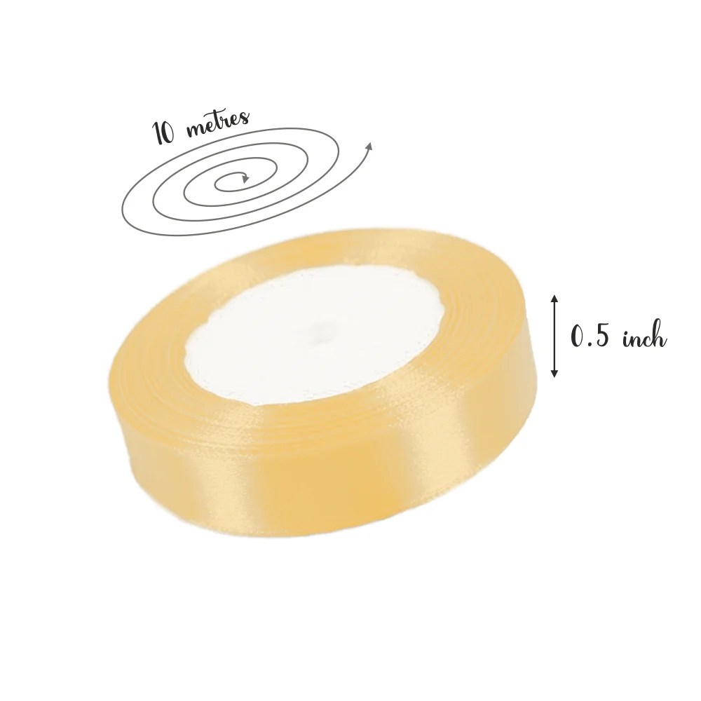 Champagne Yellow Satin Ribbon – 1/2 Inch, 10 metres (Pack of 3 Rolls) - Image 2