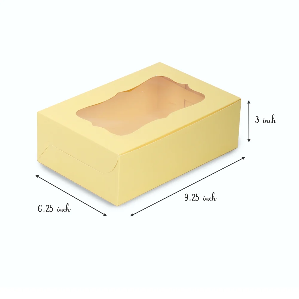 CUPCAKE BOX FOR 6 - PASTEL YELLOW - 9.25x6.25x3 (Pack of 8) - Image 3