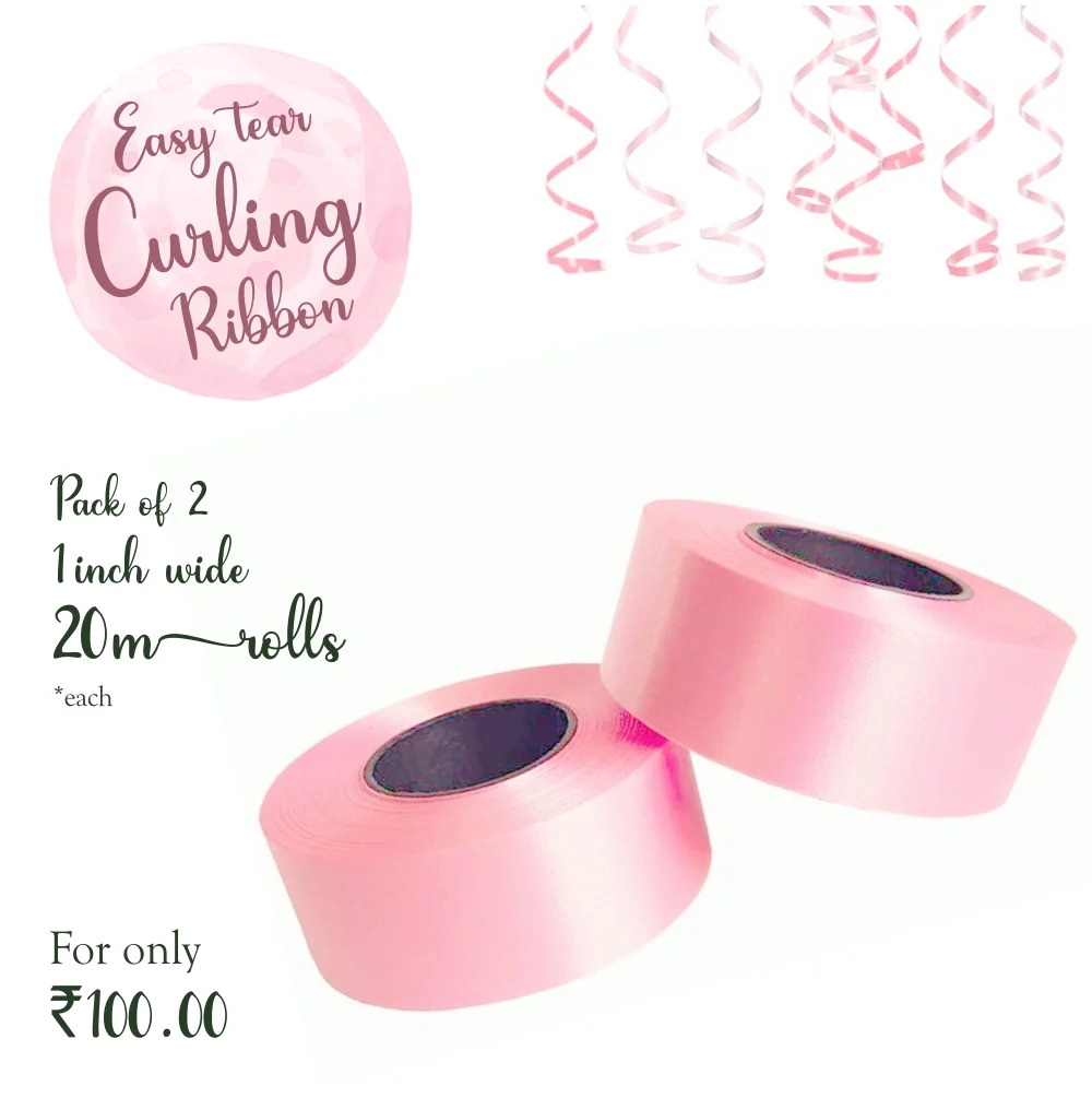 Pink Curling Ribbon -1 Inch - 20 metres (Pack of 2)