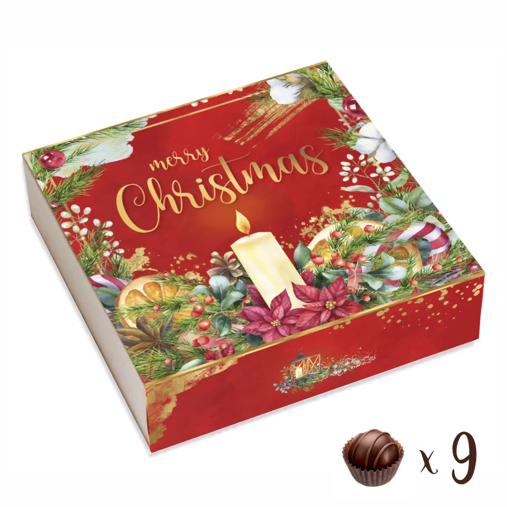 CHOCOLATE BOX FOR 9 - MERRY CHRISTMAS - RED (Pack of 8)