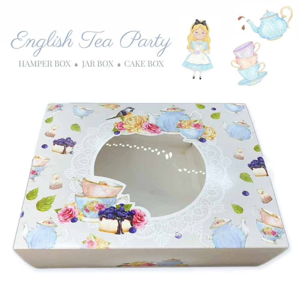 Gift Hamper Tray Box / 4-6 Jars Box - English Tea Party with Matching Tags (Pack of 5)